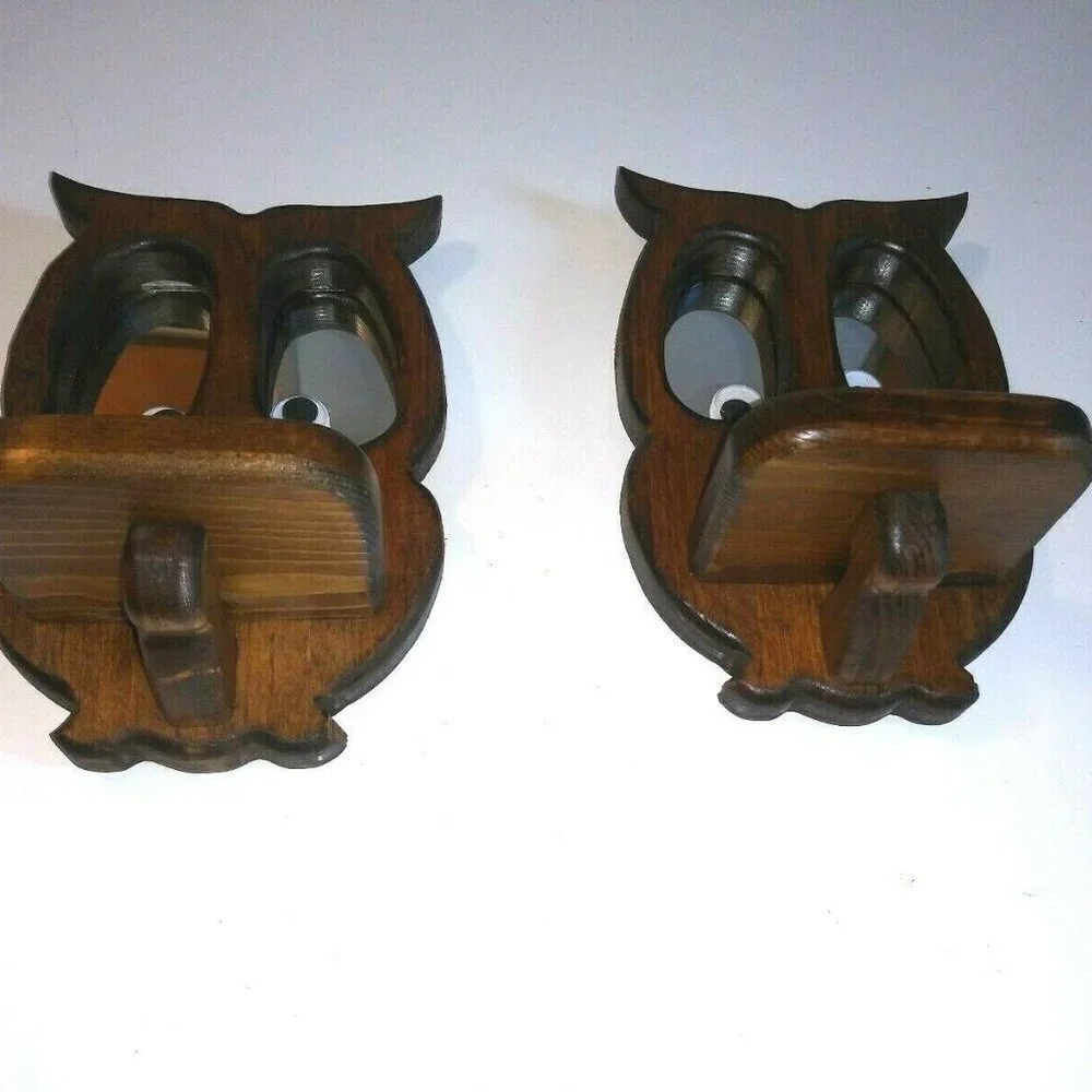 2 VTG rustic Wood Shelves Owl shelf /sconces 8.5
